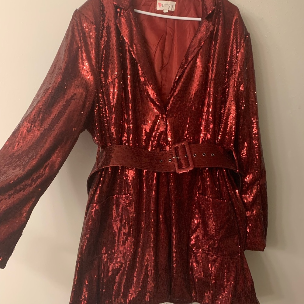 Plus Size Red Sequins Blazer Dress